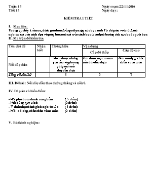 Giáo án Vật lý Lớp 9 - Tiết 13 Kiểm tra 1 tiết - Năm học 2016-2017